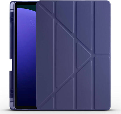 Galaxy Tab S9 Fe Plus Kılıf  Uyumlu Mnc Tri Folding Kalem Bölmeli Standlı Kılıf-Lacivert