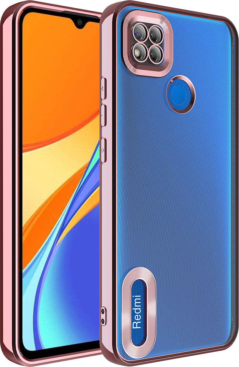 Xiaomi Redmi 10A Kılıf Kamera Korumalı Logo Gösteren Mnc Omega Kapak-Rose Gold