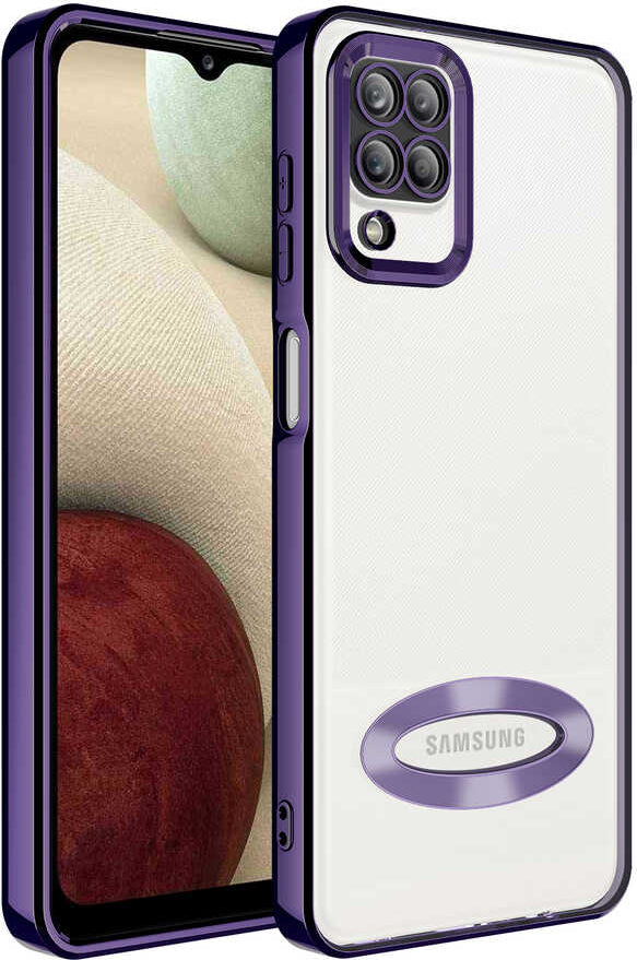 Galaxy A12 Kılıf Kamera Korumalı Logo Gösteren Mnc Omega Kapak-Derin Mor