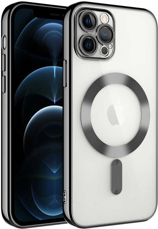 Apple iPhone 12 Pro Kılıf Kamera Korumalı Magsafe Wireless Şarj Özellikli Mnc Demre Kapak-Siyah