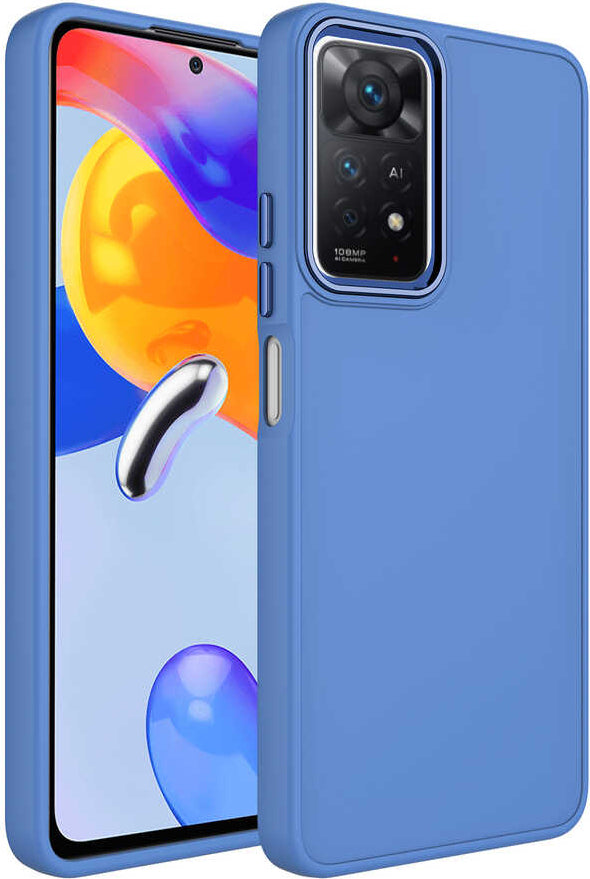 Xiaomi Redmi Note 11 Global Kılıf Metal Çerçeve ve Buton Tasarımlı Silikon Mnc Luna Kapak-Lavendery Gray