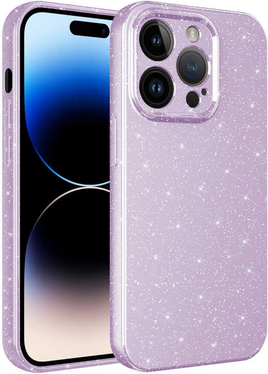 Apple iPhone 14 Pro Kılıf Kamera Korumalı Simli Lüks Mnc Koton Kapak-Lila