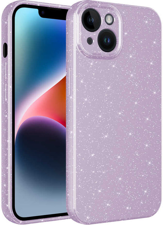 Apple iPhone 14 Plus Kılıf Kamera Korumalı Simli Lüks Mnc Koton Kapak-Lila