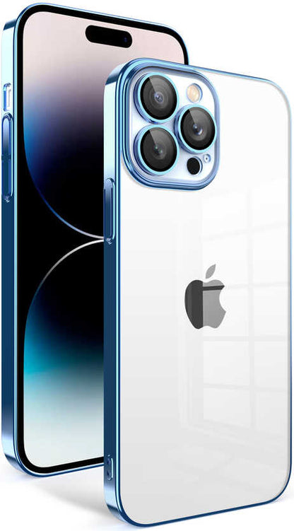 Apple iPhone 14 Pro Kılıf Kamera Korumalı Renkli Çerçeveli Mnc Garaj Kapak-Mavi Açık