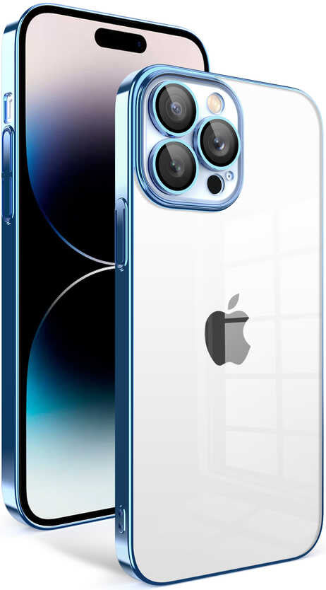 Apple iPhone 14 Pro Kılıf Kamera Korumalı Renkli Çerçeveli Mnc Garaj Kapak-Mavi Açık