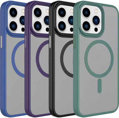 Apple iPhone 15 Pro Kılıf Mat Arka Yüzey Wireless Şarj Özellikli Mnc Flet Magsafe Kapak-Midnight