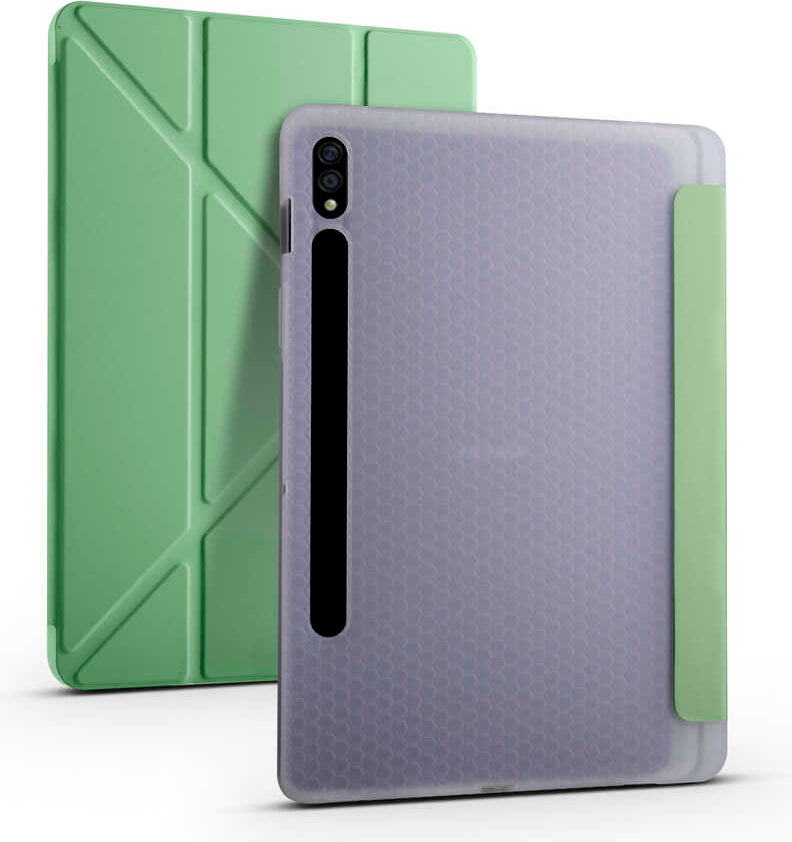 Galaxy Tab S7 T870 Kılıf  Uyumlu Mnc Tri Folding Kalem Bölmeli Standlı Kılıf-Açık Yeşil