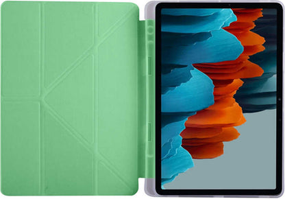 Galaxy Tab S7 T870 Kılıf  Uyumlu Mnc Tri Folding Kalem Bölmeli Standlı Kılıf-Açık Yeşil