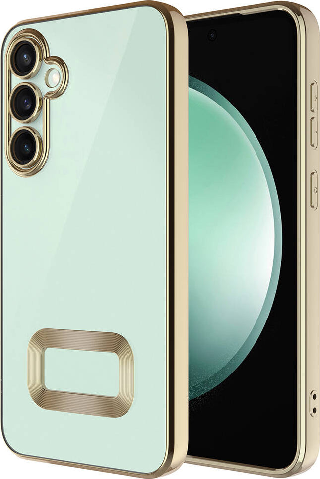 Galaxy S24 Kılıf Kamera Korumalı Logo Gösteren Mnc Omega Kapak-Gold