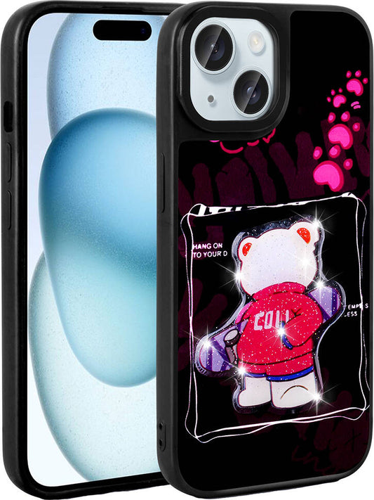 Apple iPhone 15 Kılıf Parlayan Kabartmalı Ikonik Figürlü Mnc Amas Silikon Kapak-Siyah
