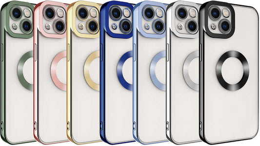 Apple iPhone 14 Plus Kılıf Kamera Korumalı Logo Gösteren Mnc Omega Kapak-Mavi Açık