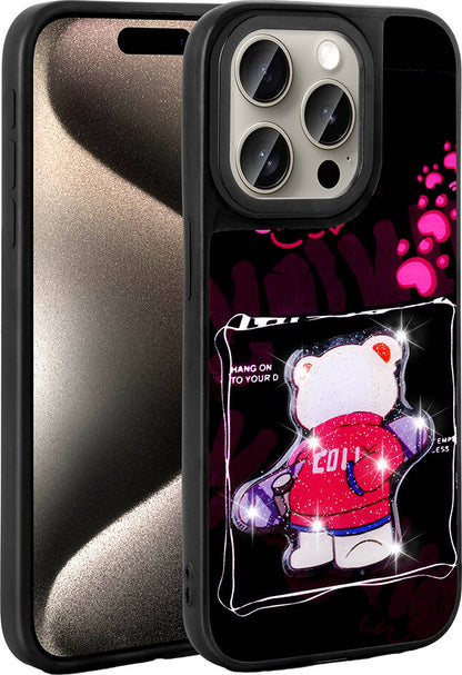 Apple iPhone 15 Pro Max Kılıf Parlayan Kabartmalı Ikonik Figürlü Mnc Amas Silikon Kapak-Siyah