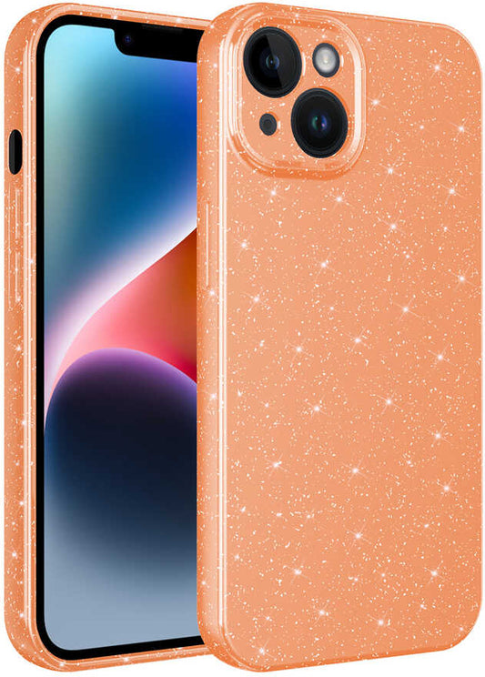 Apple iPhone 14 Kılıf Kamera Korumalı Simli Lüks Mnc Koton Kapak-Turuncu