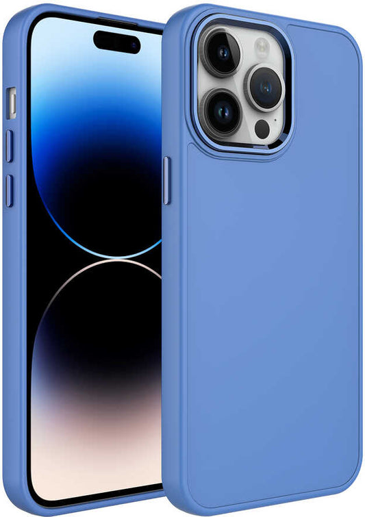 Apple iPhone 14 Pro Max Kılıf Metal Çerçeve ve Buton Tasarımlı Silikon Mnc Luna Kapak-Lavendery Gray