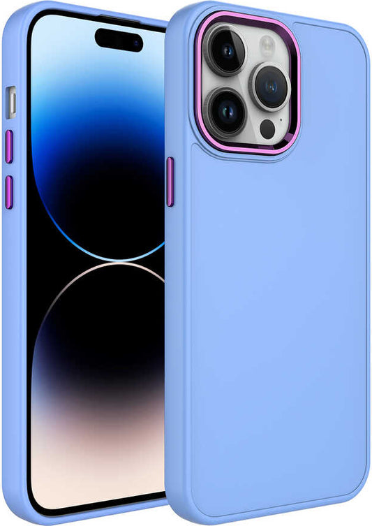 Apple iPhone 13 Pro Kılıf Metal Çerçeve ve Buton Tasarımlı Silikon Mnc Luna Kapak-Lila