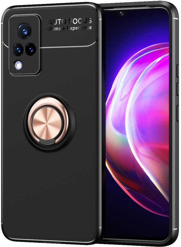 Vivo V21 Kılıf Mnc Ravel Silikon Kapak-Siyah-Rose Gold