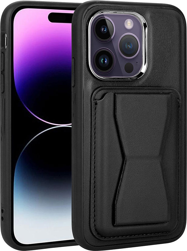 Apple iPhone 14 Pro Kılıf Kartlıklı Standlı pu Deri Mnc Memo Kapak-Siyah