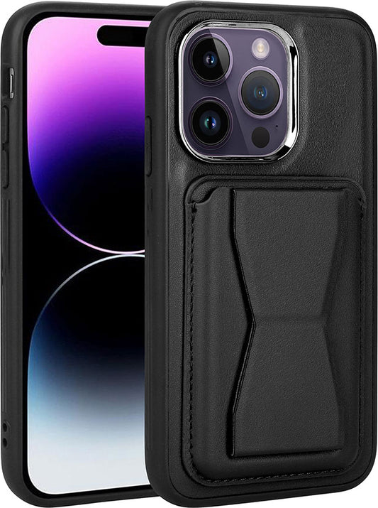 Apple iPhone 14 Pro Kılıf Kartlıklı Standlı pu Deri Mnc Memo Kapak-Siyah