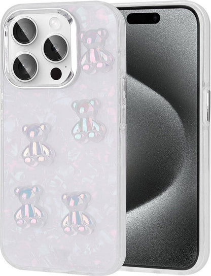 Apple iPhone 15 Pro Max Kılıf Kabartma Figürlü Parlak Mnc Eralli Silikon Kapak-Ayı