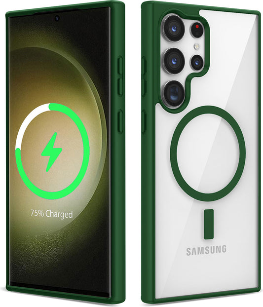 Galaxy S22 Ultra Kılıf Magsafe Wireless Şarj Özellikli Silikon Mnc Ege Kapak-Yeşil
