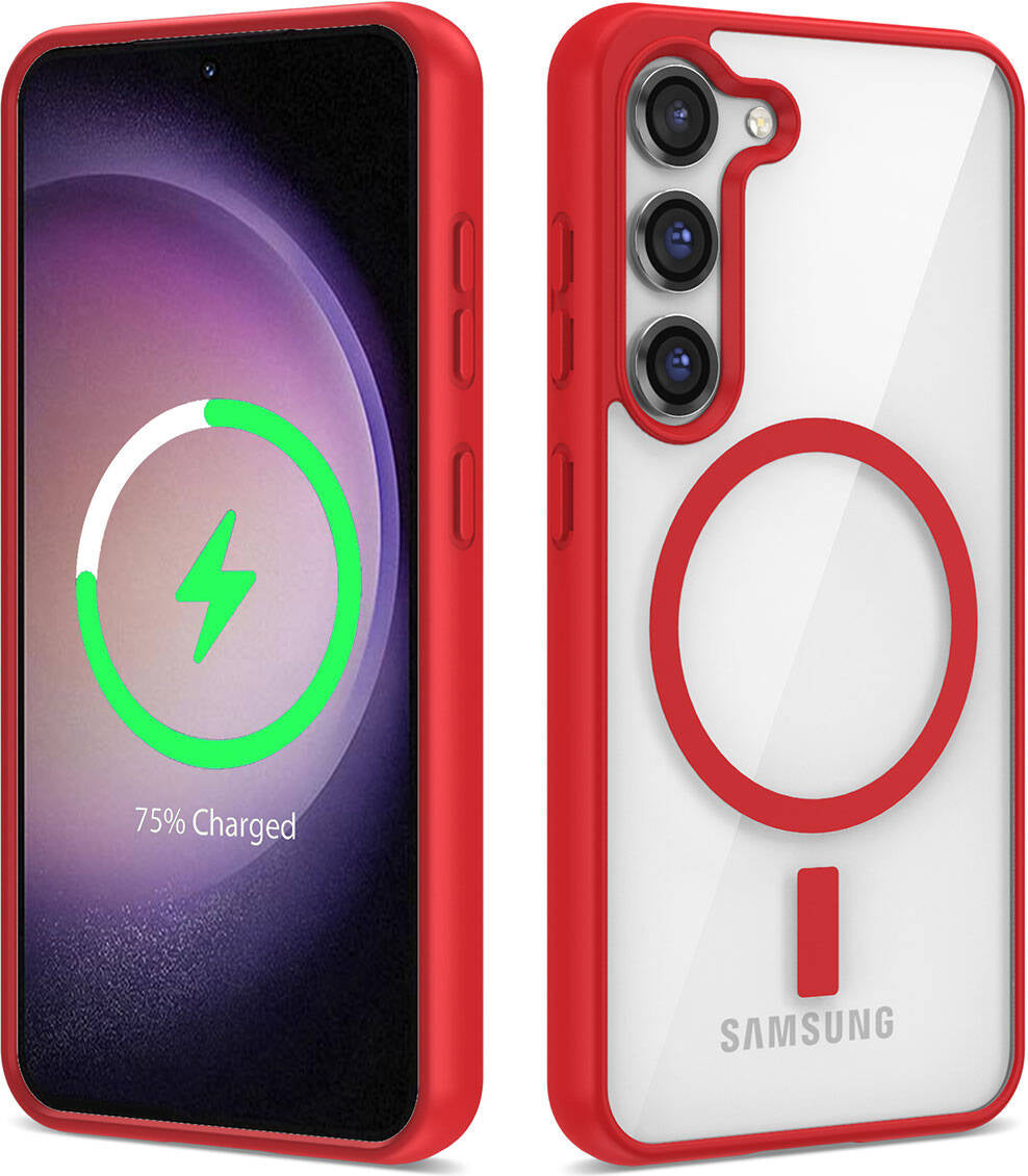 Galaxy S23 Kılıf Magsafe Wireless Şarj Özellikli Silikon Mnc Ege Kapak-Kırmızı