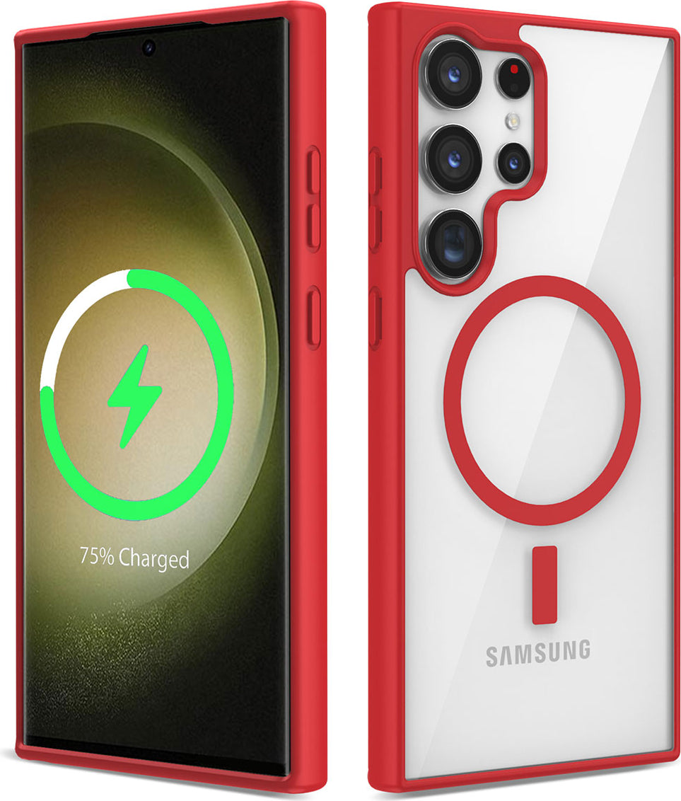 Galaxy S23 Ultra Kılıf Magsafe Wireless Şarj Özellikli Silikon Mnc Ege Kapak-Kırmızı