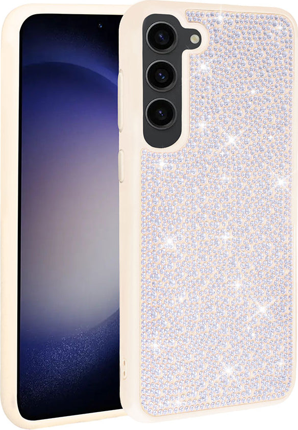 Galaxy S23 Kılıf Parlak Taşlı Tasarım Mnc Ston Kapak-Beyaz