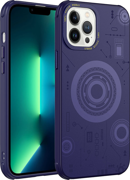 Apple iPhone 12 Pro Max Kılıf Mnc Wireless Şarj Özellikli Desenli Hot Kapak-Derin Mor