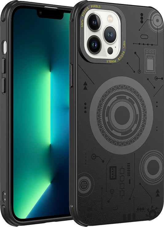 Apple iPhone 12 Pro Max Kılıf Mnc Wireless Şarj Özellikli Desenli Hot Kapak-Siyah