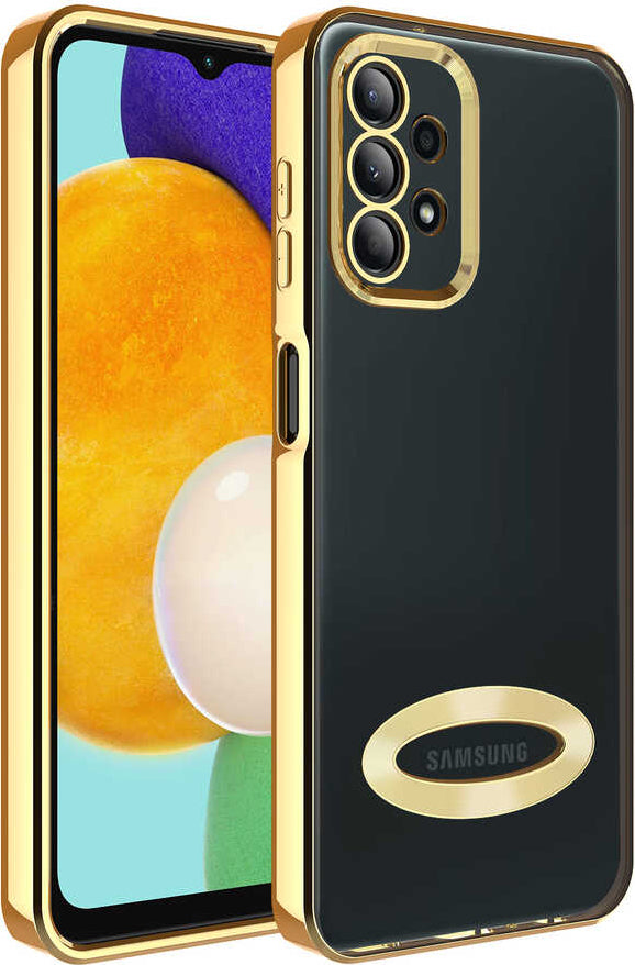 Galaxy A23 Kılıf Kamera Korumalı Logo Gösteren Mnc Omega Kapak-Gold