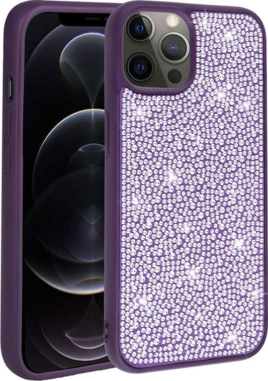 Apple iPhone 12 Pro Max Kılıf Parlak Taşlı Tasarım Mnc Ston Kapak-Derin Mor
