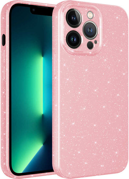 Apple iPhone 13 Pro Kılıf Kamera Korumalı Simli Lüks Mnc Koton Kapak-Pembe
