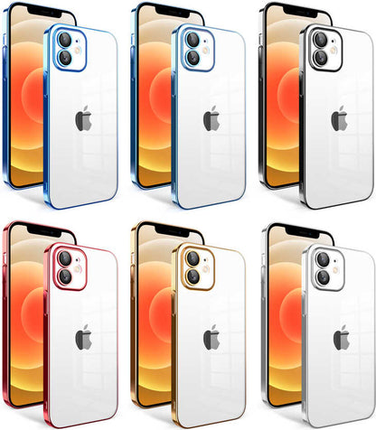 Apple iPhone 12 Kılıf Kamera Korumalı Renkli Çerçeveli Mnc Garaj Kapak-Gold