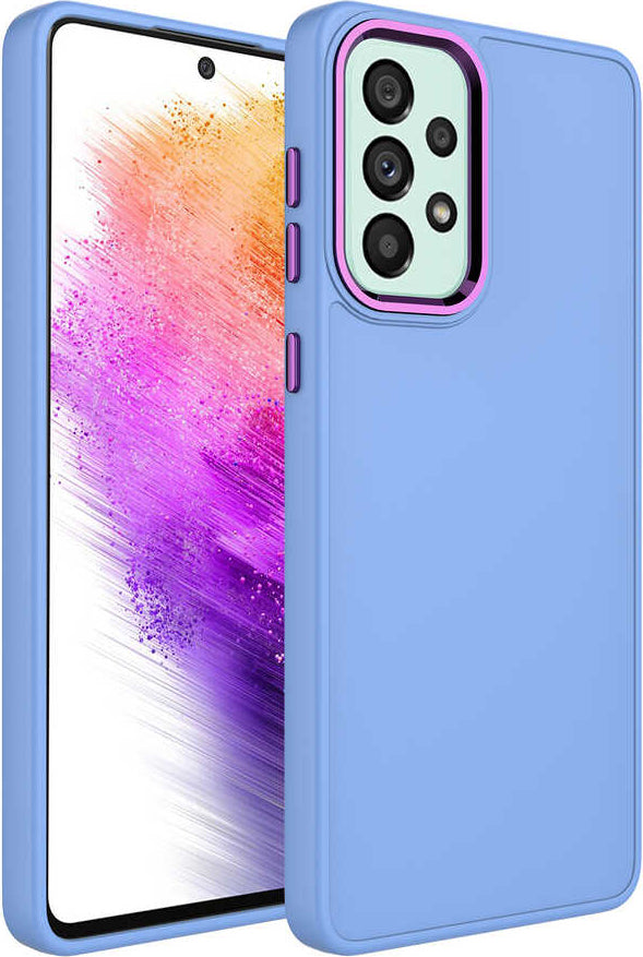 Galaxy A33 5g Kılıf Metal Çerçeve ve Buton Tasarımlı Silikon Mnc Luna Kapak-Lila