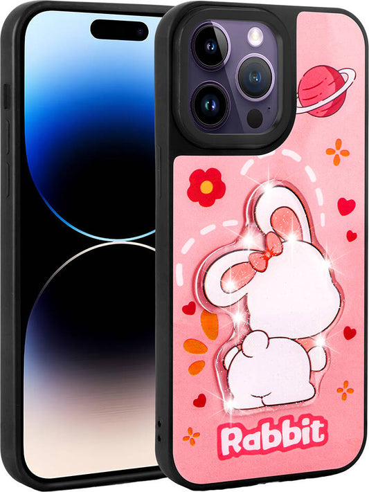 Apple iPhone 14 Pro Kılıf Parlayan Kabartmalı Ikonik Figürlü Mnc Amas Silikon Kapak-Pembe