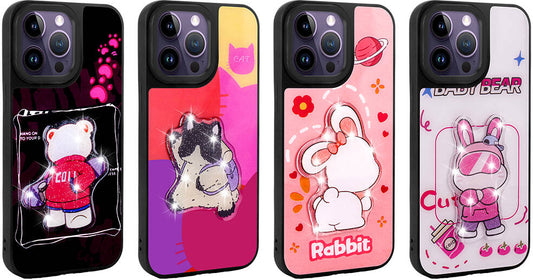 Apple iPhone 14 Pro Kılıf Parlayan Kabartmalı Ikonik Figürlü Mnc Amas Silikon Kapak-Pembe