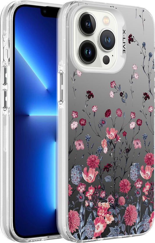 Apple iPhone 13 Pro Max Kılıf Desenli Mnc Silver Sert Kapak-Çiçek