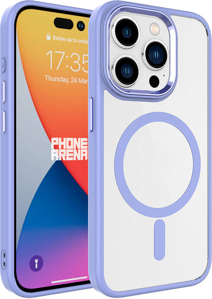 Apple iPhone 15 Pro Max Kılıf Wireless Şarj Özellikli Mnc Krom Magsafe Silikon Kapak-Lila