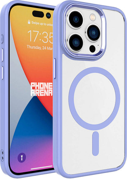 Apple iPhone 15 Pro Max Kılıf Wireless Şarj Özellikli Mnc Krom Magsafe Silikon Kapak-Lila