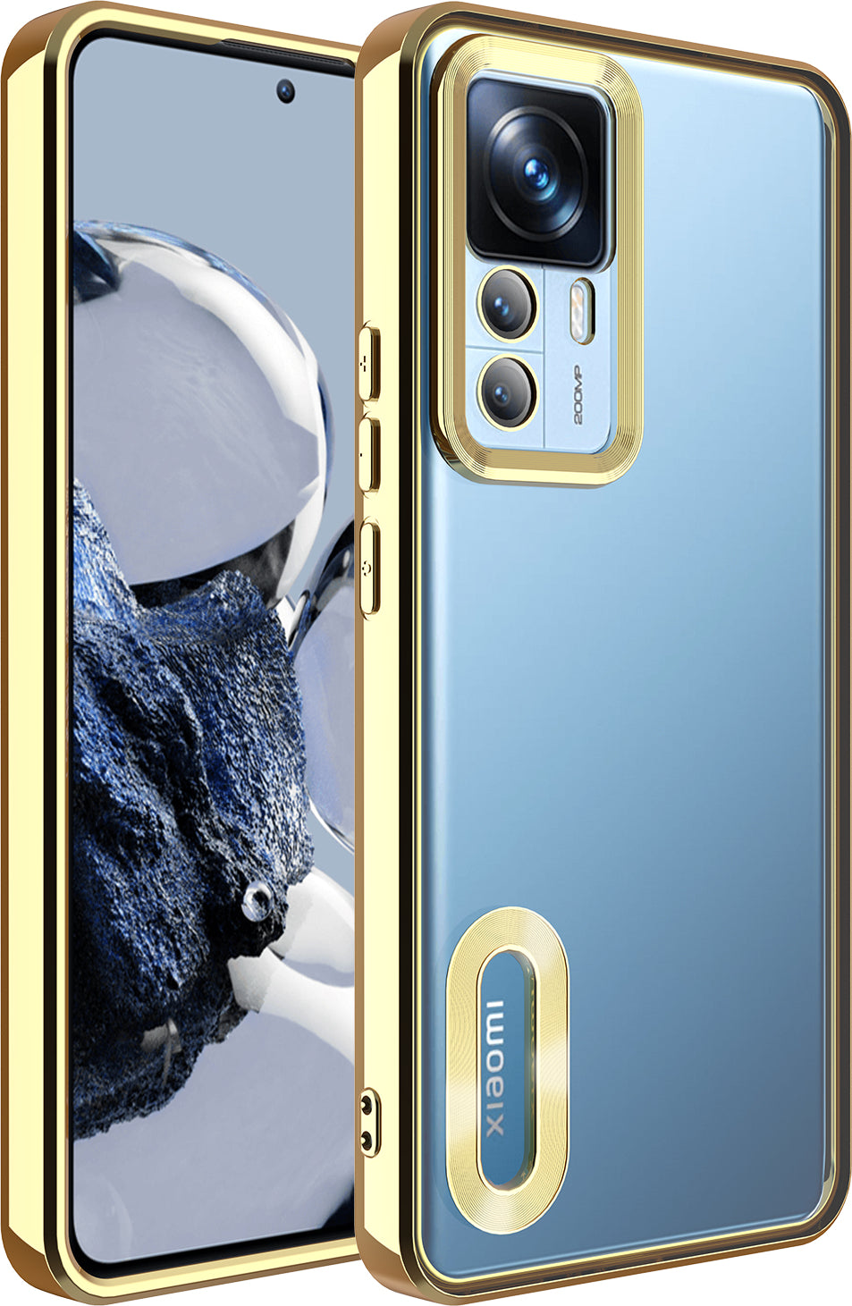 Xiaomi Mi 12T Pro Kılıf Kamera Korumalı Logo Gösteren Mnc Omega Kapak-Gold