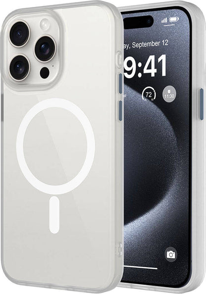 Apple iPhone 15 Pro Max Kılıf Mat Arka Yüzey Wireless Şarj Özellikli Mnc Flet Magsafe Kapak-Beyaz