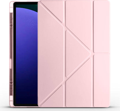Galaxy Tab S9 Ultra Kılıf  Uyumlu Mnc Tri Folding Kalem Bölmeli Standlı Kılıf-Rose Gold