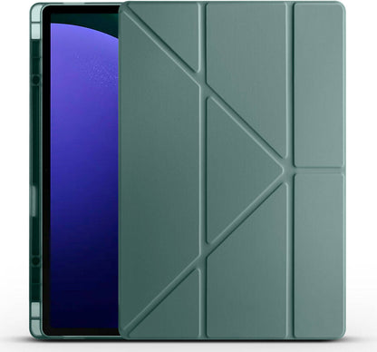 Galaxy Tab S9 Ultra Kılıf  Uyumlu Mnc Tri Folding Kalem Bölmeli Standlı Kılıf-Koyu Yeşil