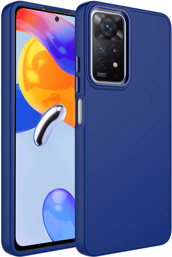 Xiaomi Redmi Note 11S Global Kılıf Metal Çerçeve ve Buton Tasarımlı Silikon Mnc Luna Kapak-Lacivert
