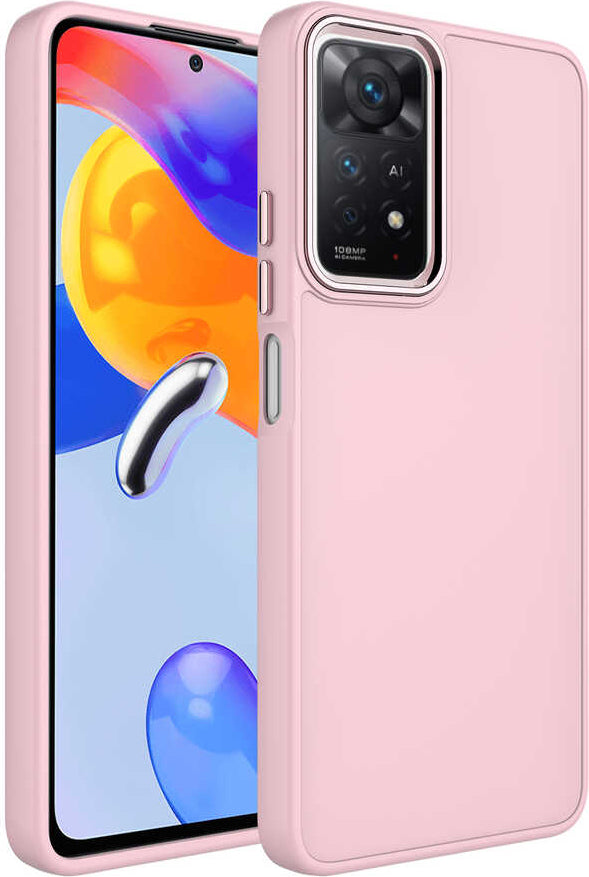 Xiaomi Redmi Note 11 Pro 5g Kılıf Metal Çerçeve ve Buton Tasarımlı Silikon Mnc Luna Kapak-Pembe