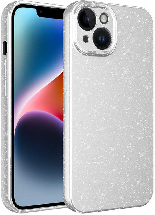 Apple iPhone 13 Kılıf Kamera Korumalı Simli Lüks Mnc Koton Kapak-Beyaz