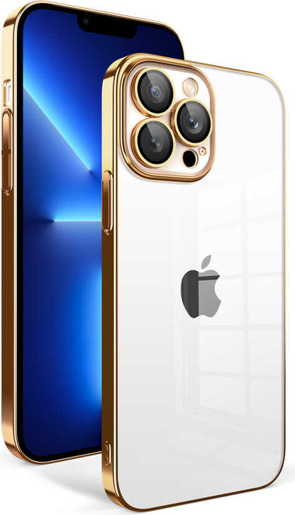 Apple iPhone 12 Pro Kılıf Kamera Korumalı Renkli Çerçeveli Mnc Garaj Kapak-Gold