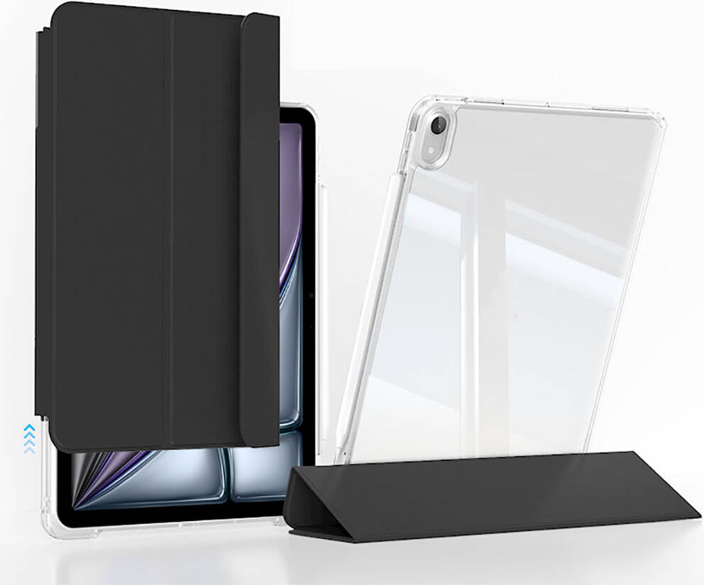 apple iPad Air 13 2024 Kılıf Magnetik Ayrılabilen Airbagli Uyumlu Mnc Sliding Tablet Kılıfı-Siyah
