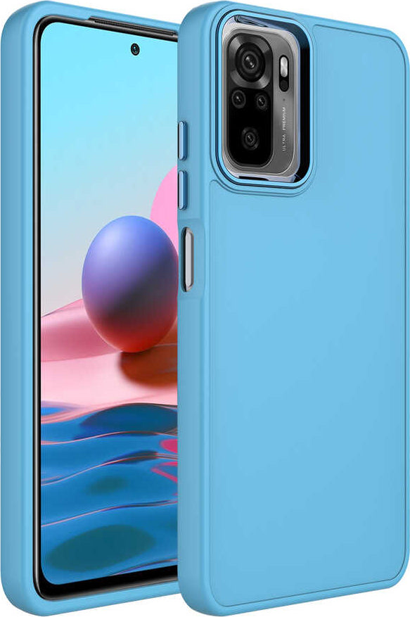 Xiaomi Redmi Note 10S Kılıf Metal Çerçeve ve Buton Tasarımlı Silikon Mnc Luna Kapak-Sierra Mavi