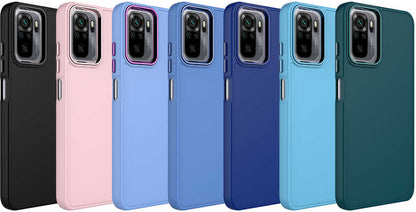 Xiaomi Redmi Note 10S Kılıf Metal Çerçeve ve Buton Tasarımlı Silikon Mnc Luna Kapak-Sierra Mavi